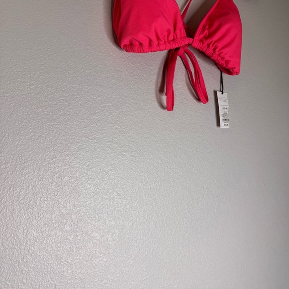 New Shade & Shore Pink Ribbed Triangle Bikini Top Size Large - Picture 5 of 10